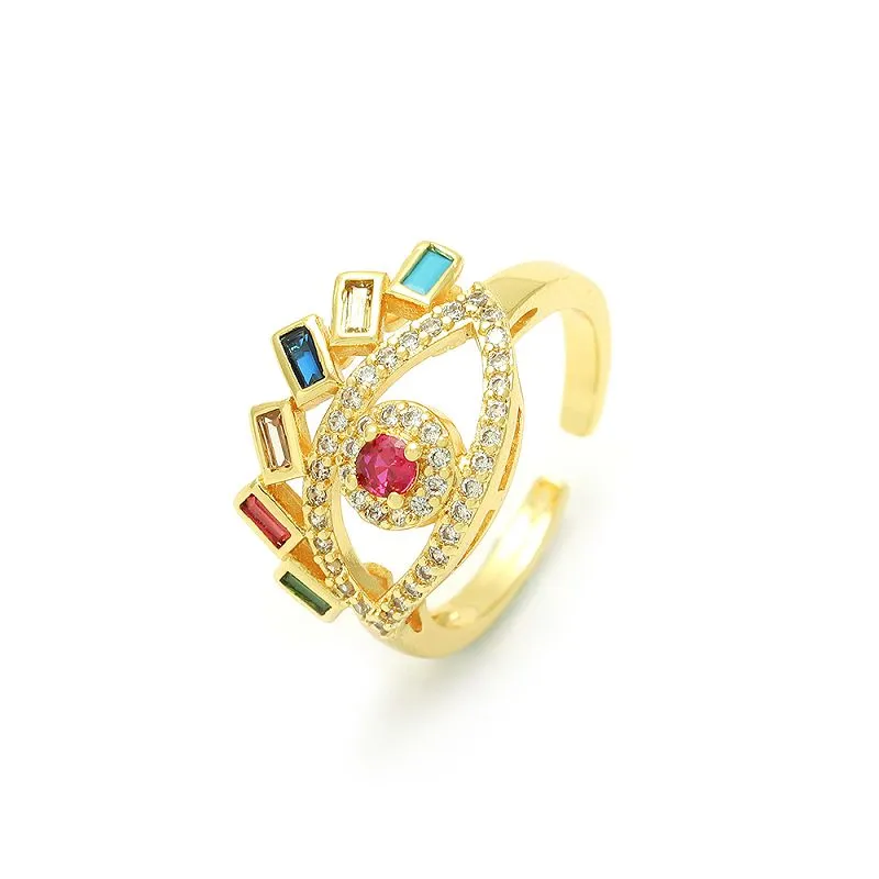 Inel Evil Eye placat cu aur reglabil