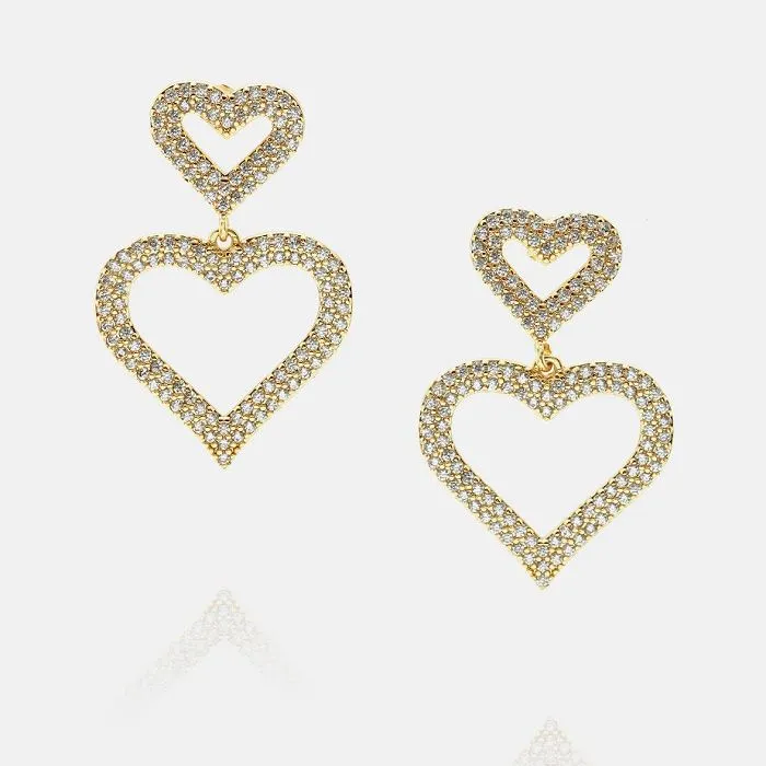 Cercel de lux Drop Pave Cz Heart