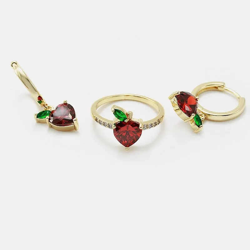 Set de bijuterii inimă Cz roșie