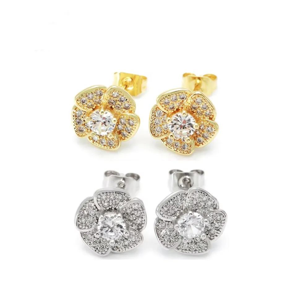 Cercei cu flori de epocă, placați cu aur și rodiu